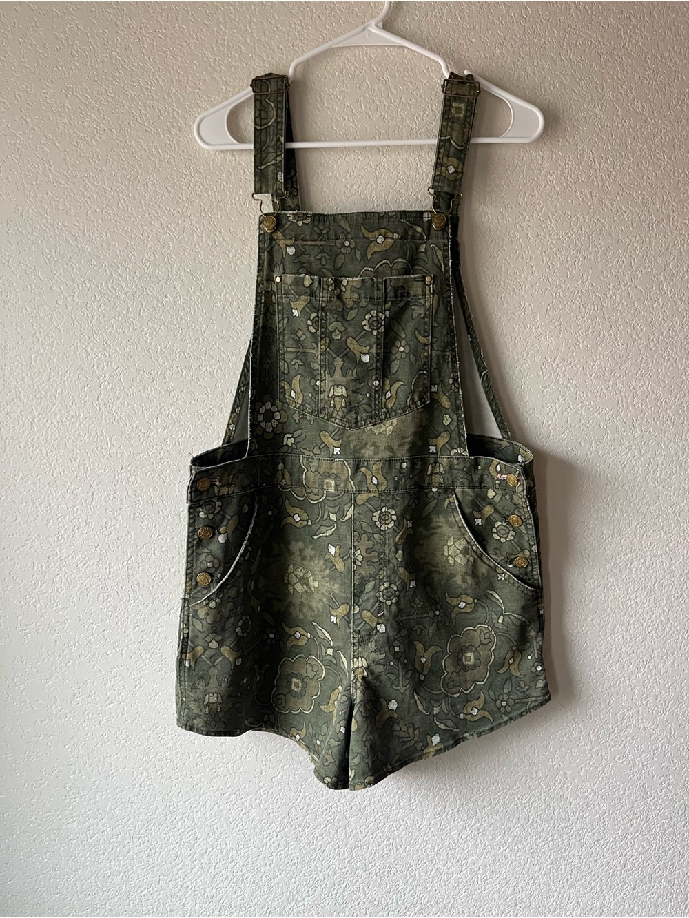 Anthropologie Plus Sz Green Garden Floral Boho Hippie Festival Overall Shorts